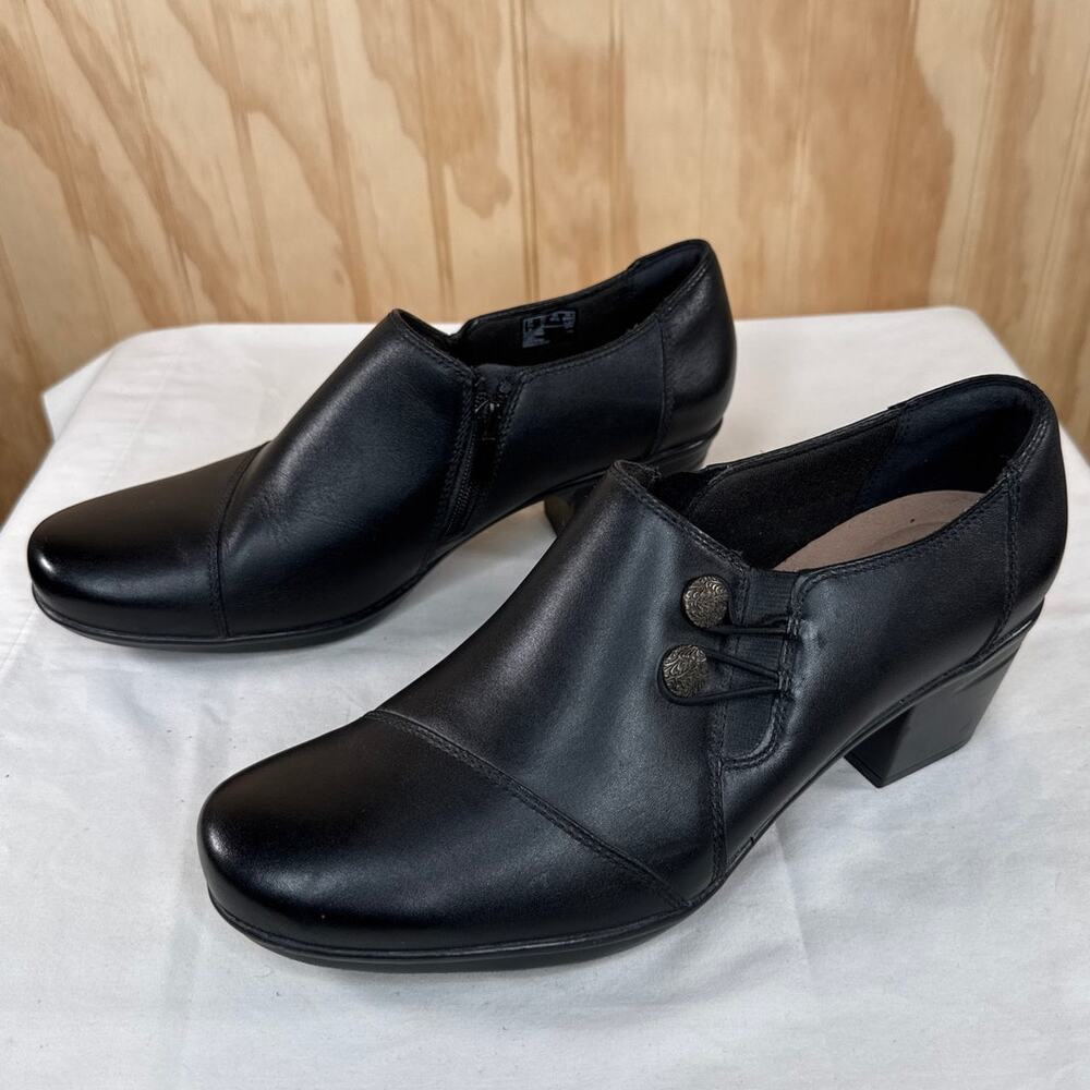 Clarks Emslie Warren Black Leather Shooties Comfort Heel Womens 10 NWOB - Picture 2 of 7